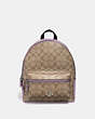 COACH®,MEDIUM CHARLIE BACKPACK IN SIGNATURE CANVAS,pvc,Small,Silver/Khaki Jasmine,Front View