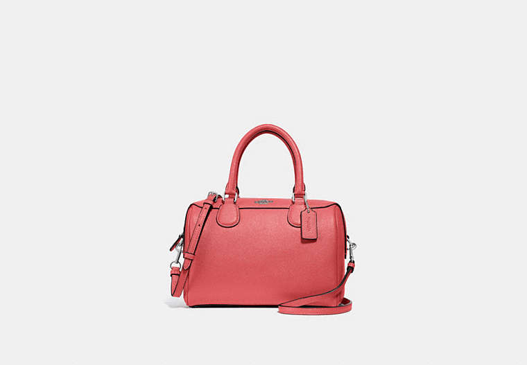COACH®,MINI BENNETT SATCHEL,pusplitleather,Small,Silver/CORAL,Front View