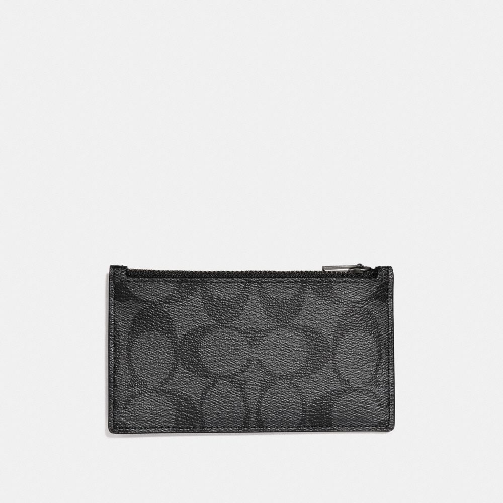 COACH®,ZIP CARD CASE IN SIGNATURE CANVAS,pvc,Charcoal/Black,Back View