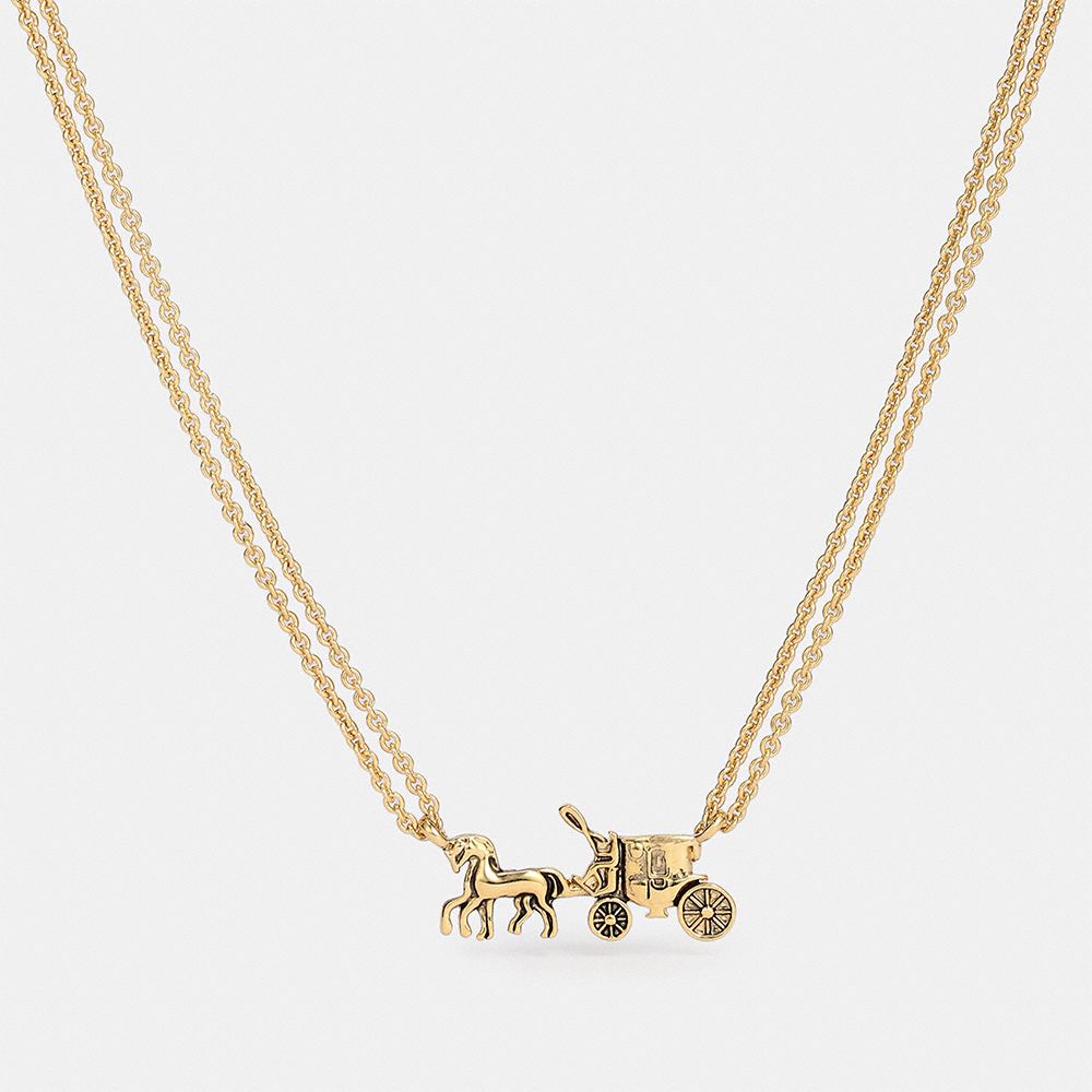 COACH®,HORSE AND CARRIAGE DOUBLE CHAIN NECKLACE,Metal,Gold,Front View