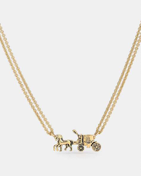 COACH®,HORSE AND CARRIAGE DOUBLE CHAIN NECKLACE,Metal,Gold,Front View