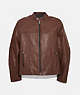 COACH®,LEATHER RACER JACKET,Leather,Dark Fawn,Front View