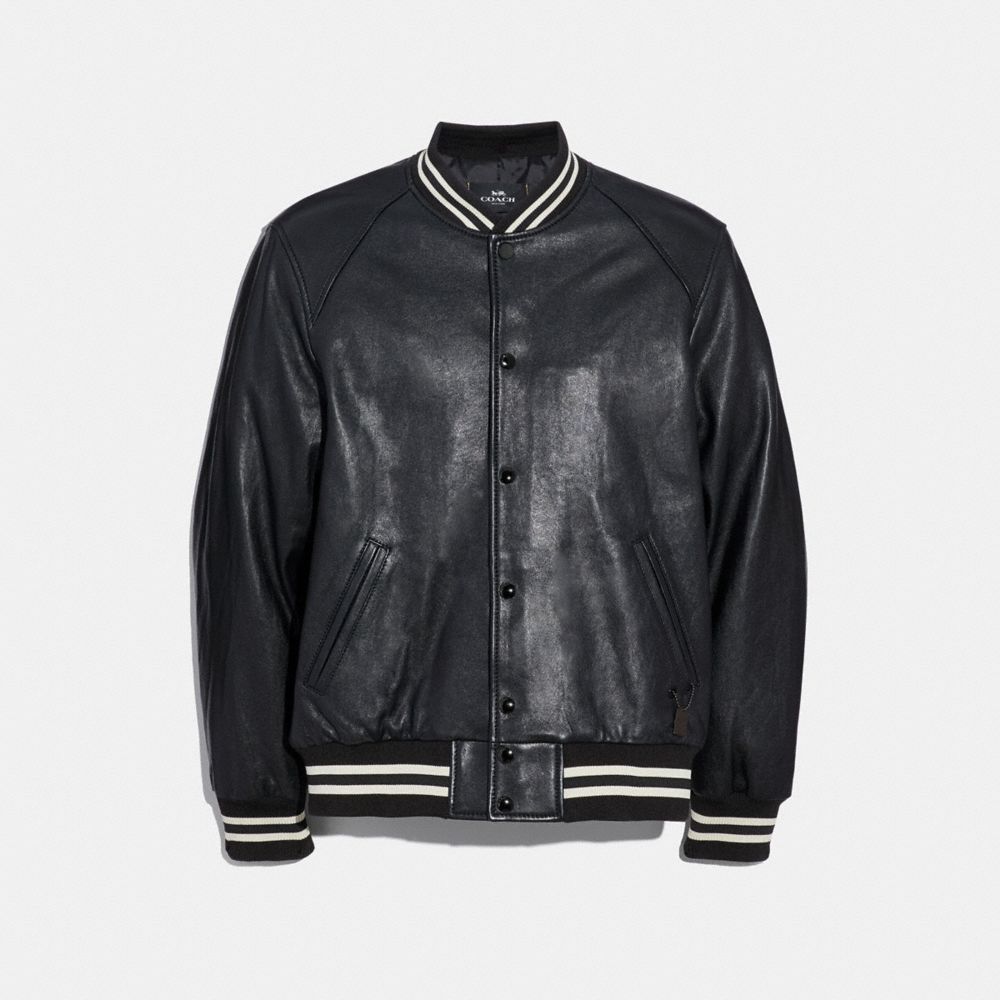 Coach leather baseball jacket sale