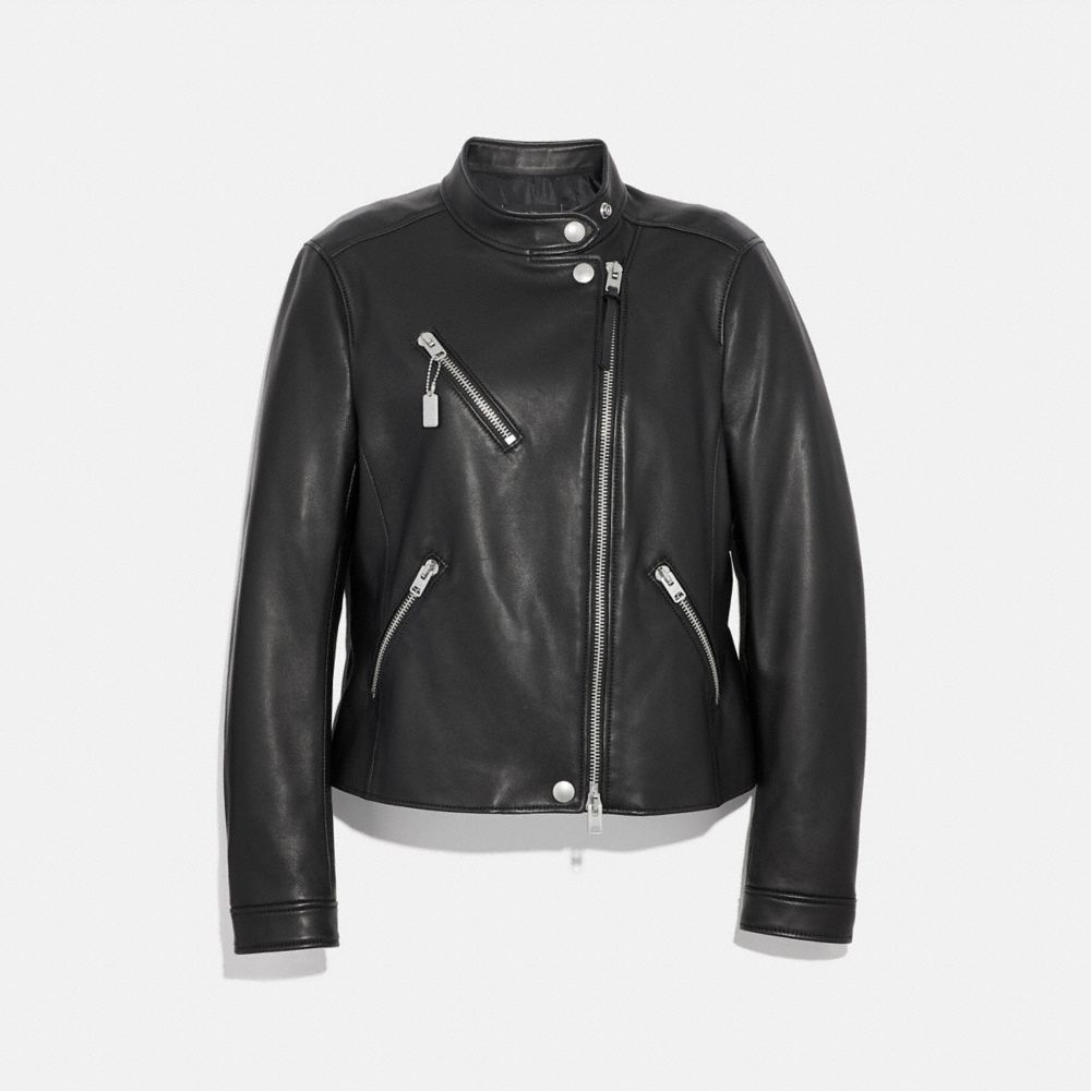 COACH®,UPTOWN RACER JACKET,Other Leather,Black,Front View image number 0