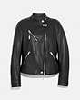 COACH®,UPTOWN RACER JACKET,Other Leather,Black,Front View