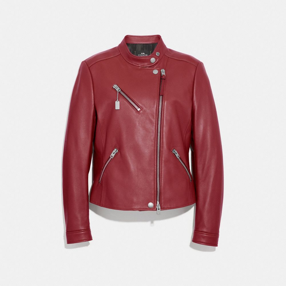 COACH®,UPTOWN RACER JACKET,Other Leather,Cherry,Front View