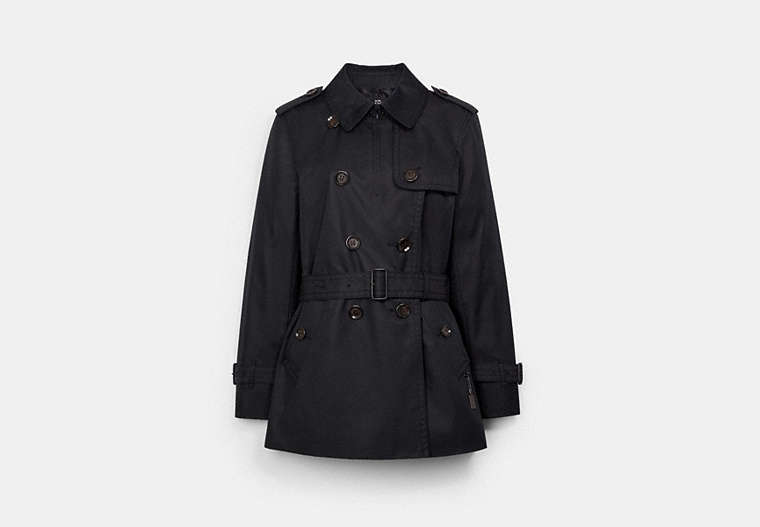 COACH®,SHORT TRENCH,cotton,Black,Front View