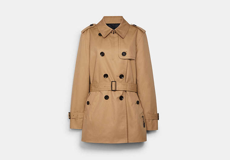 COACH®,SHORT TRENCH,Classic Khaki,Front View image number 0