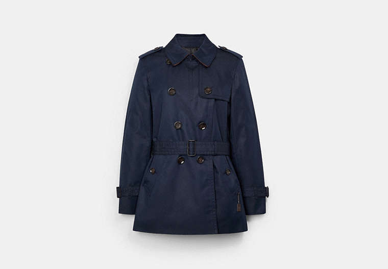 COACH®,SHORT TRENCH,cotton,Navy,Front View