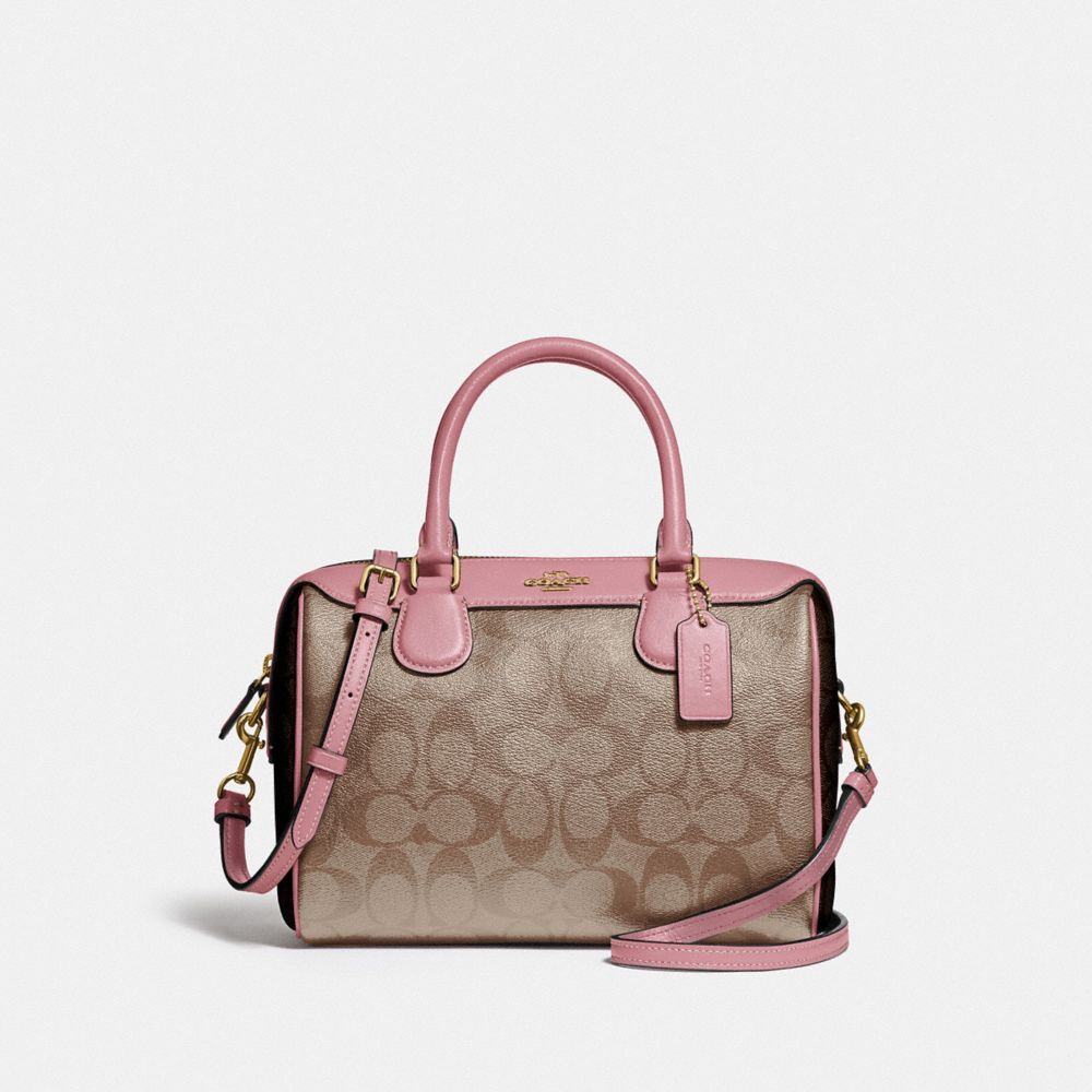 Coach Pink/Beige Signature Coated Canvas and Leather Mini Bennett Satchel  Coach