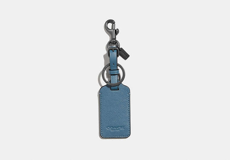 COACH®,LUGGAGE TAG,Leather,Gunmetal/Soft Blue,Front View