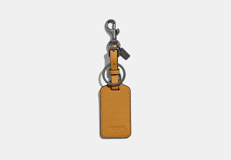 COACH®,LUGGAGE TAG,Leather,Gunmetal/Amber,Front View