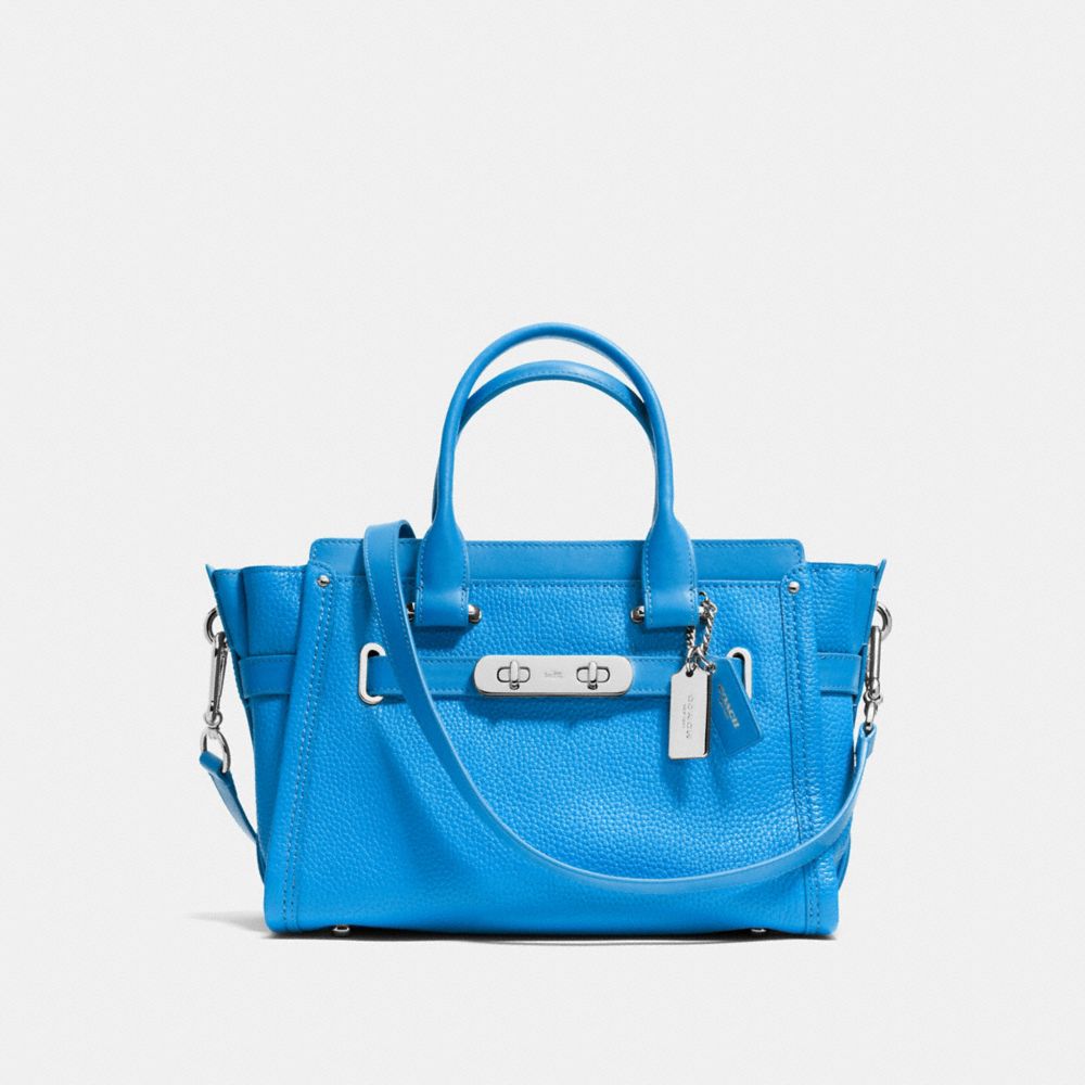 COACH®,COACH SWAGGER 27,Leather,Small,Silver/Azure,Front View