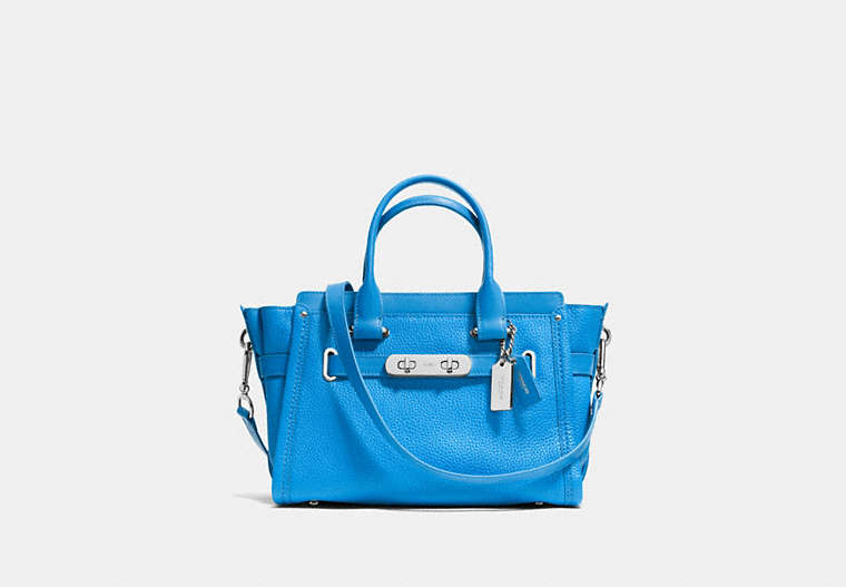 COACH®,COACH SWAGGER 27,Leather,Small,Silver/Azure,Front View