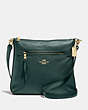 COACH®,MAE FILE CROSSBODY,Leather,Medium,Gold/Evergreen,Front View