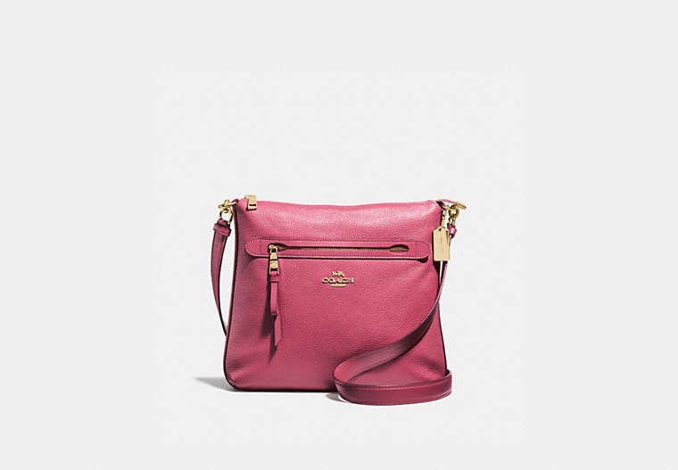 COACH®,MAE FILE CROSSBODY,Leather,Medium,Gold/Rouge,Front View