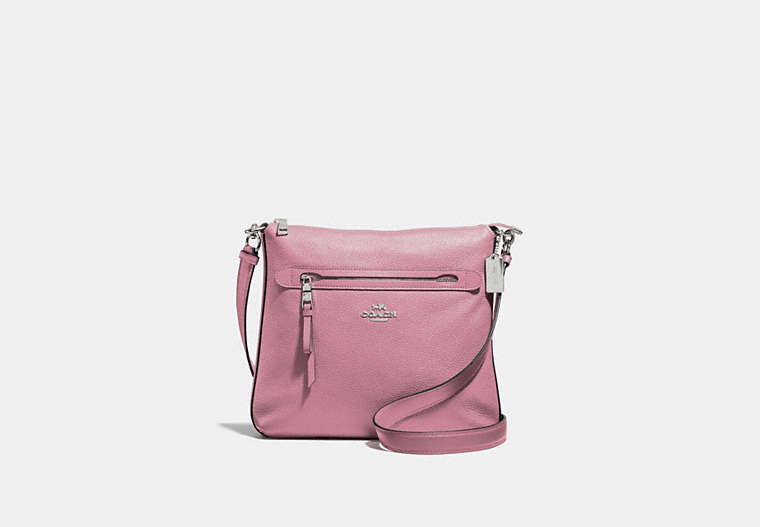 COACH®,MAE FILE CROSSBODY,Leather,Medium,Silver/TULIP,Front View
