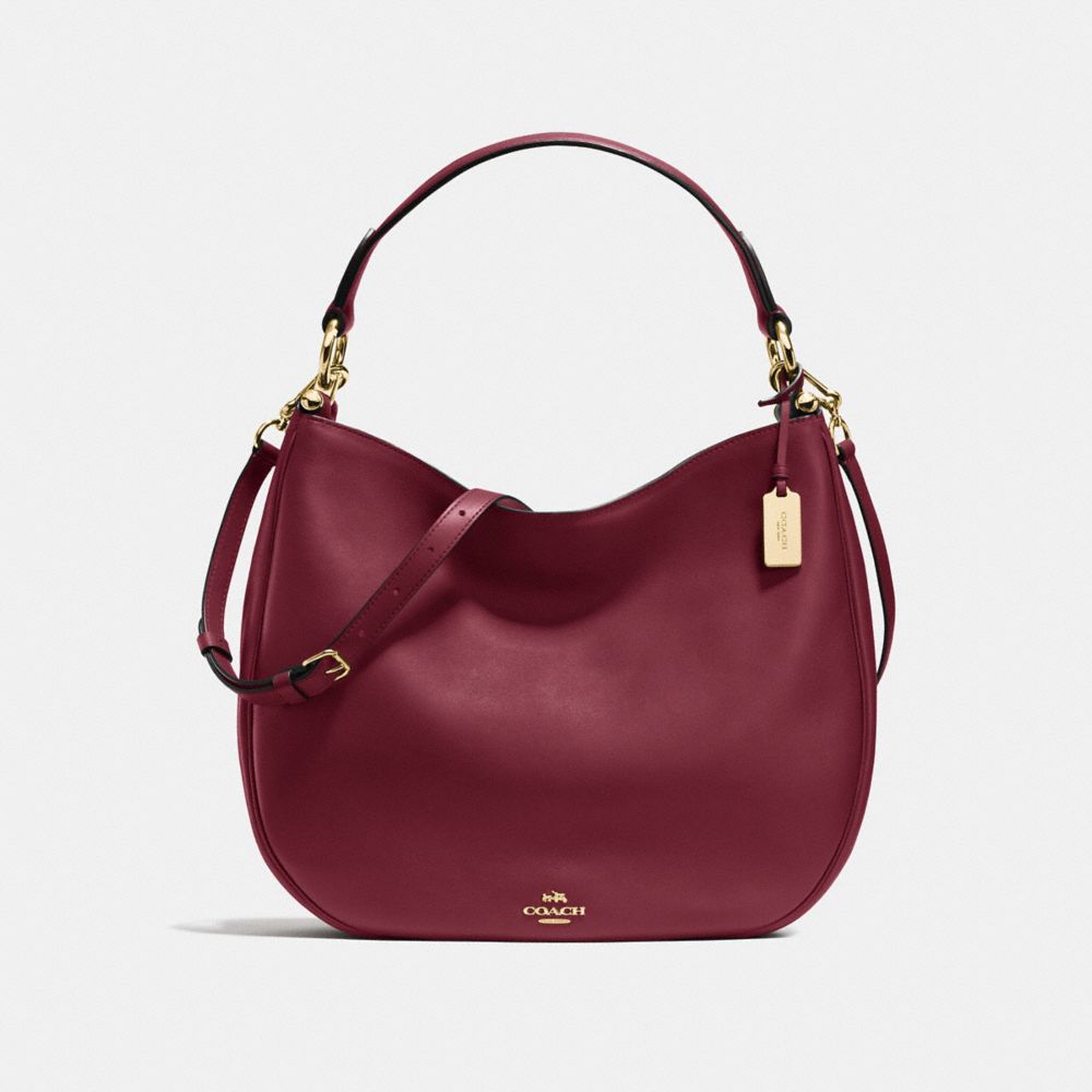 COACH®,MAE HOBO,Leather,Small,Light Gold/Burgundy,Front View