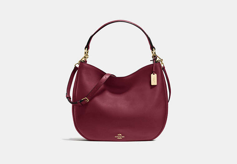 COACH®,MAE HOBO,Leather,Small,Light Gold/Burgundy,Front View
