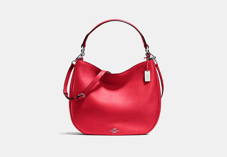COACH®,MAE HOBO,Leather,Small,Silver/True Red,Front View