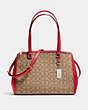 COACH®,STANTON CARRYALL IN SIGNATURE JACQUARD,Coated Canvas,Medium,Silver/Khaki/True Red,Front View