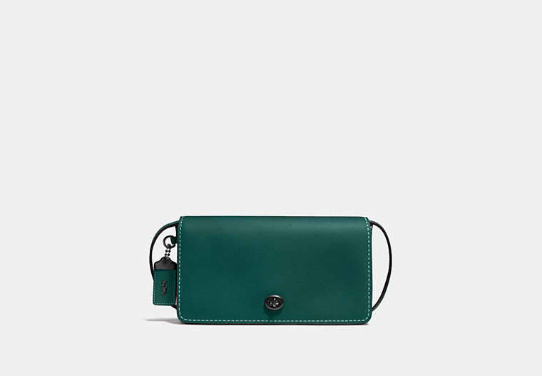 COACH®,DINKY,Leather,Small,Black Copper/Dark Turquoise,Front View