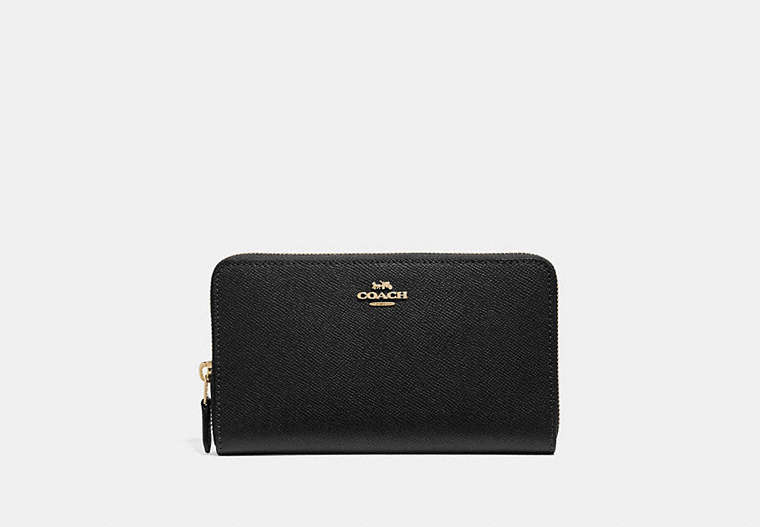 COACH®,CONTINENTAL ZIP AROUND WALLET,PU Split Leather,Gold/Black,Front View