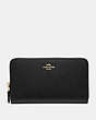 COACH®,CONTINENTAL ZIP AROUND WALLET,PU Split Leather,Gold/Black,Front View