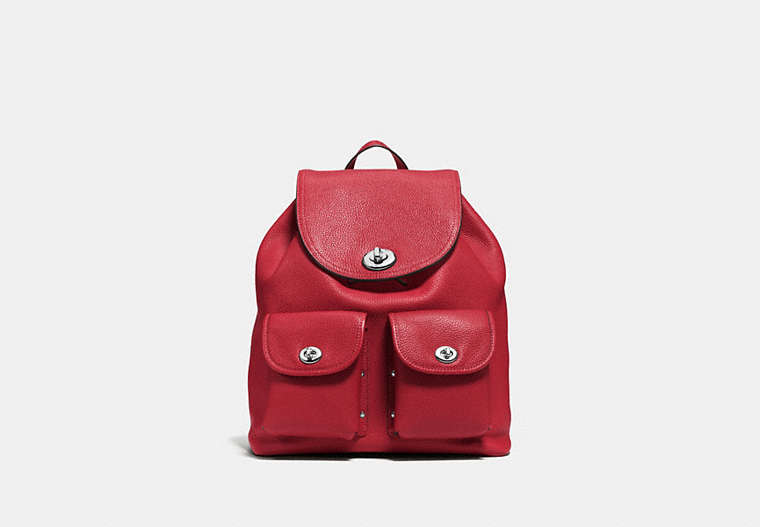 COACH®,TURNLOCK RUCKSACK,Leather,Small,Silver/Red Currant,Front View