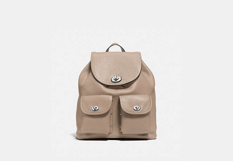 COACH®,TURNLOCK RUCKSACK,Leather,Small,Silver/Stone,Front View