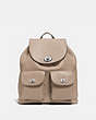COACH®,TURNLOCK RUCKSACK,Leather,Small,Silver/Stone,Front View