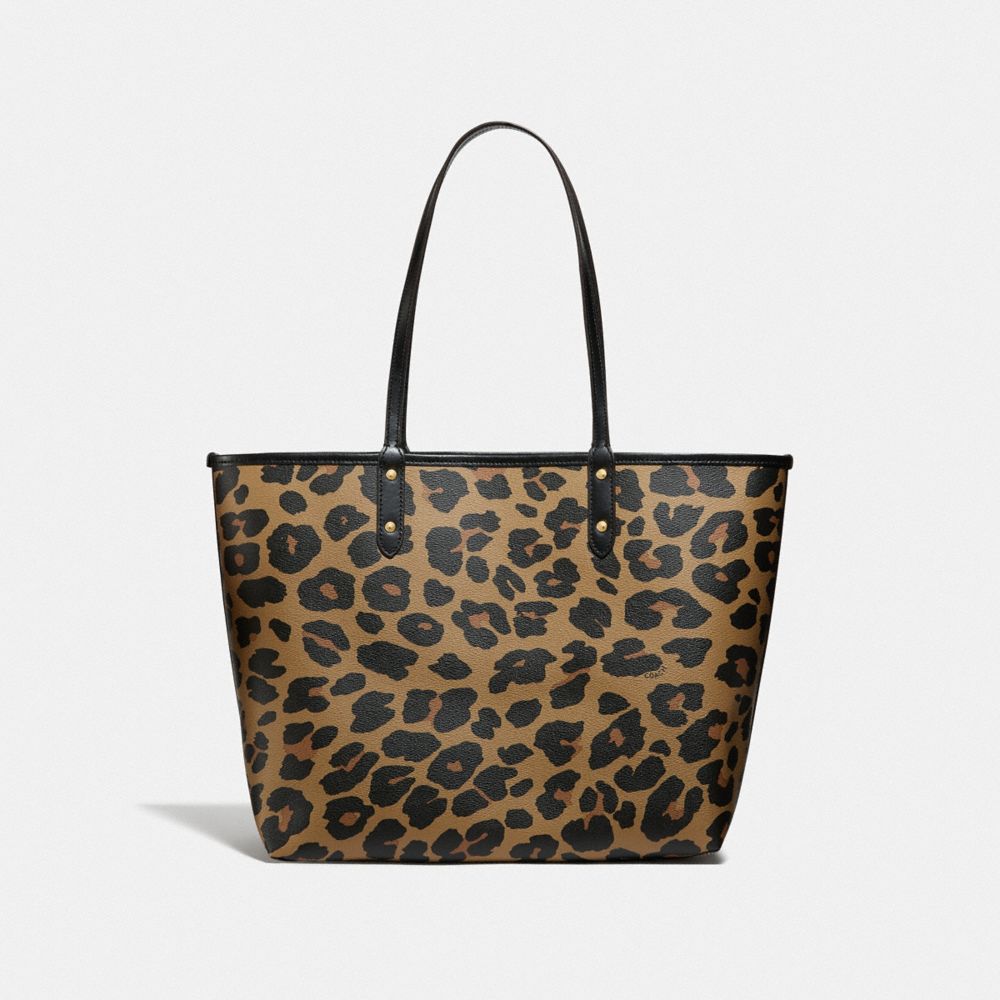 COACH®,REVERSIBLE CITY TOTE WITH LEOPARD PRINT,pvc,Large,Gold/Black Natural,Back View
