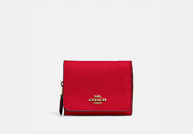 COACH®,SMALL TRIFOLD WALLET,pvc,Mini,Gold/Bright Red,Front View