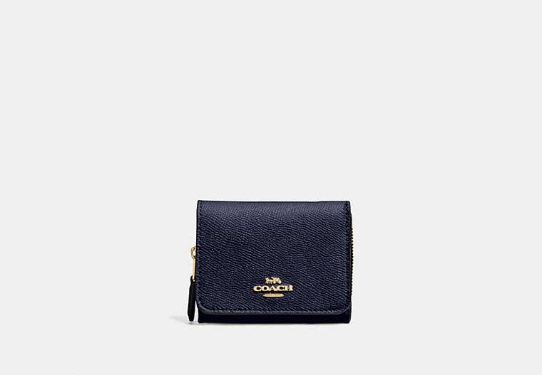 COACH®,SMALL TRIFOLD WALLET,pvc,Mini,Gold/Midnight,Front View