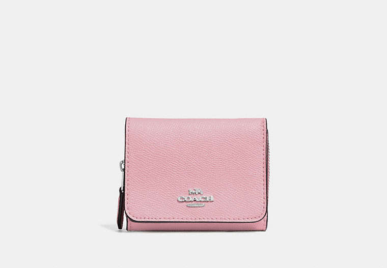 COACH®,SMALL TRIFOLD WALLET,pvc,Mini,Silver/Carnation,Front View
