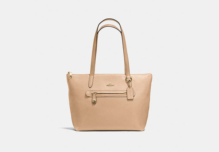 COACH®,TAYLOR TOTE,Leather,Medium,Light Gold/Beechwood,Front View