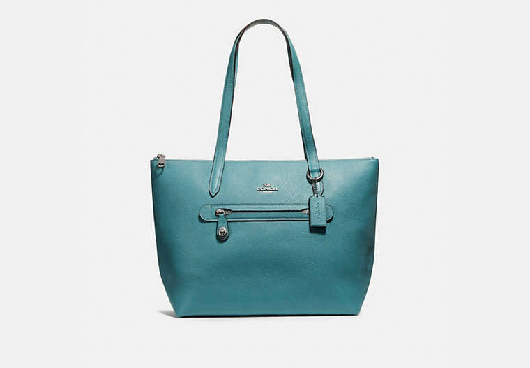 COACH®,TAYLOR TOTE,Leather,Medium,Silver/Marine,Front View