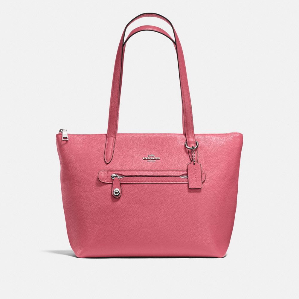 COACH®,TAYLOR TOTE,Leather,Medium,Silver/Peony,Front View