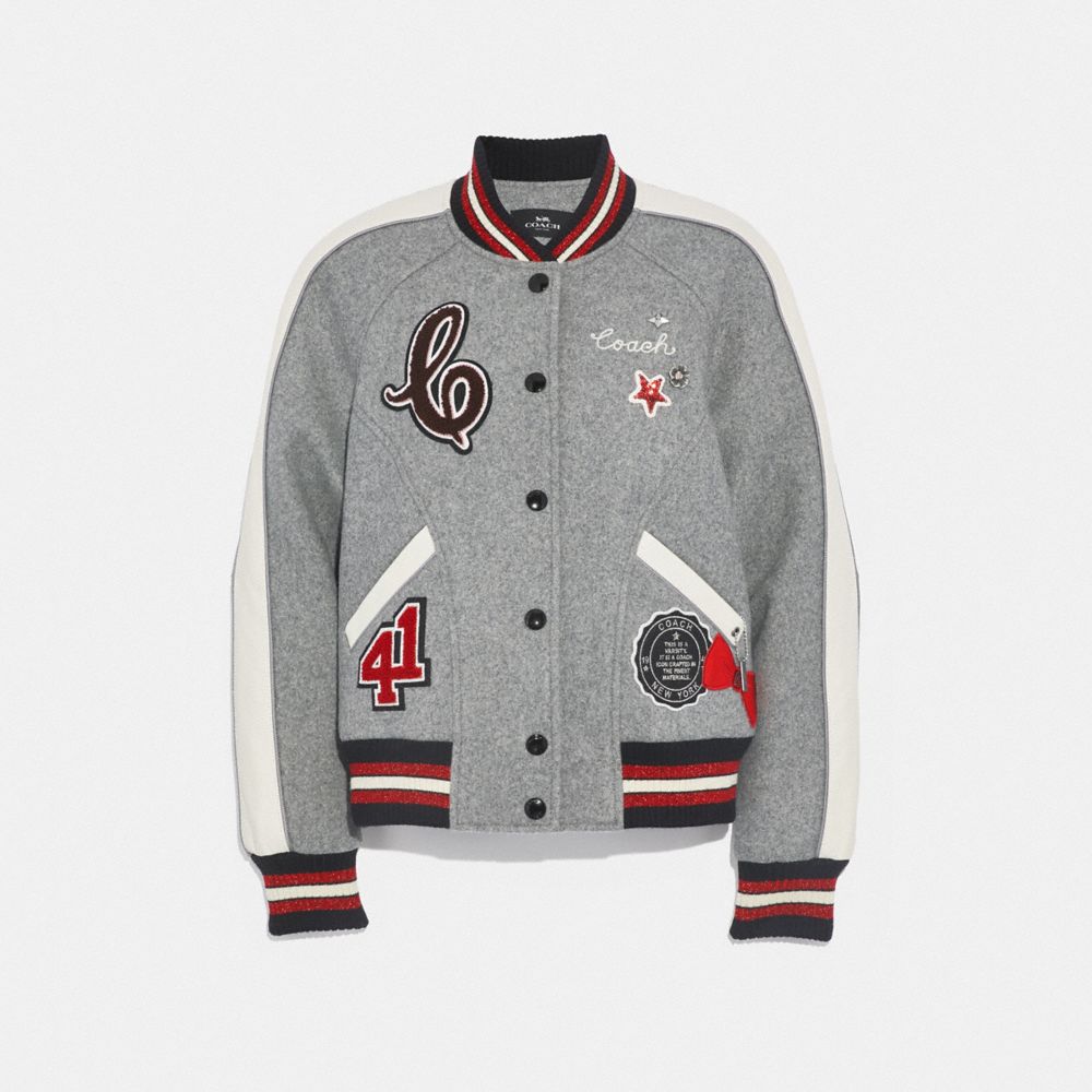 Metallic Patch Wool Varsity Jacket