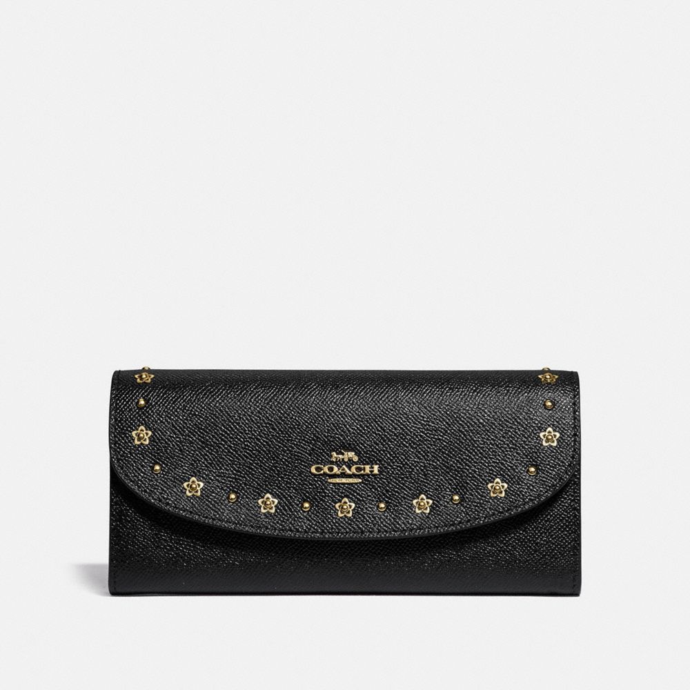 Slim Envelope Wallet With Floral Rivets