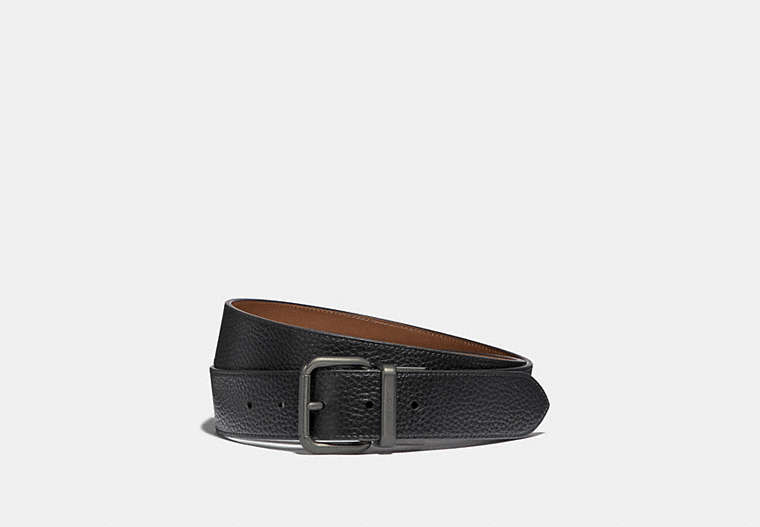 COACH®,DAPPED COACH ROLLER CUT-TO-SIZE REVERSIBLE BELT,OL/Black/Saddle,Front View