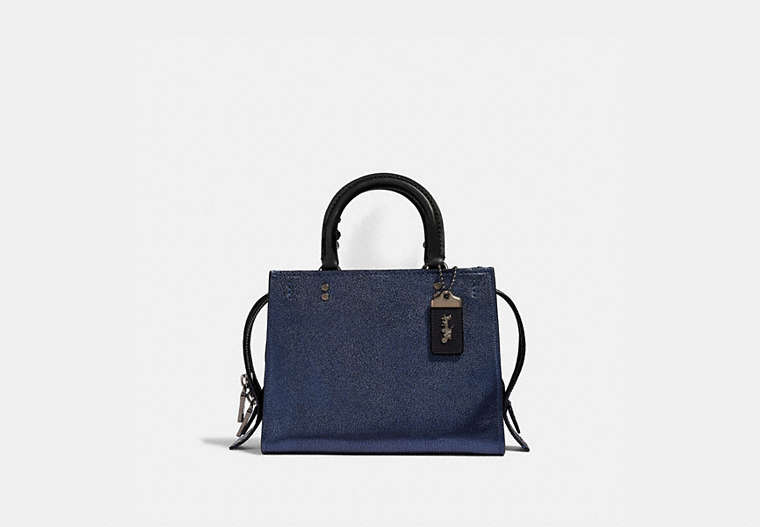 COACH®,ROGUE 25 WITH SNAKESKIN DETAIL,Leather,Medium,Pewter/Metallic Blue,Front View