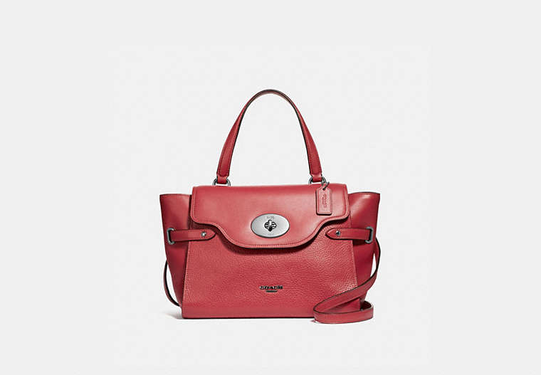 COACH®,LARGE BLAKE FLAP CARRYALL,Leather,Large,Silver/Washed Red,Front View