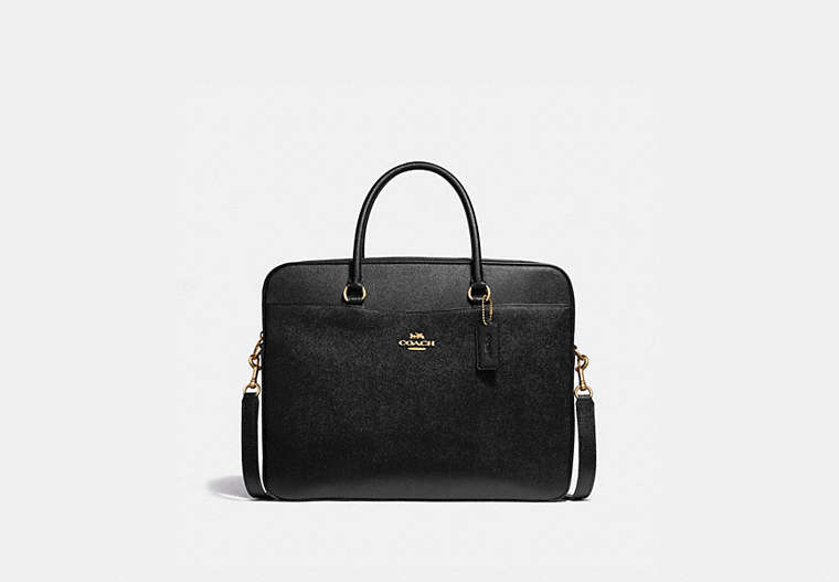 COACH®,LAPTOP BAG,Leather,Medium,Gold/Black,Front View