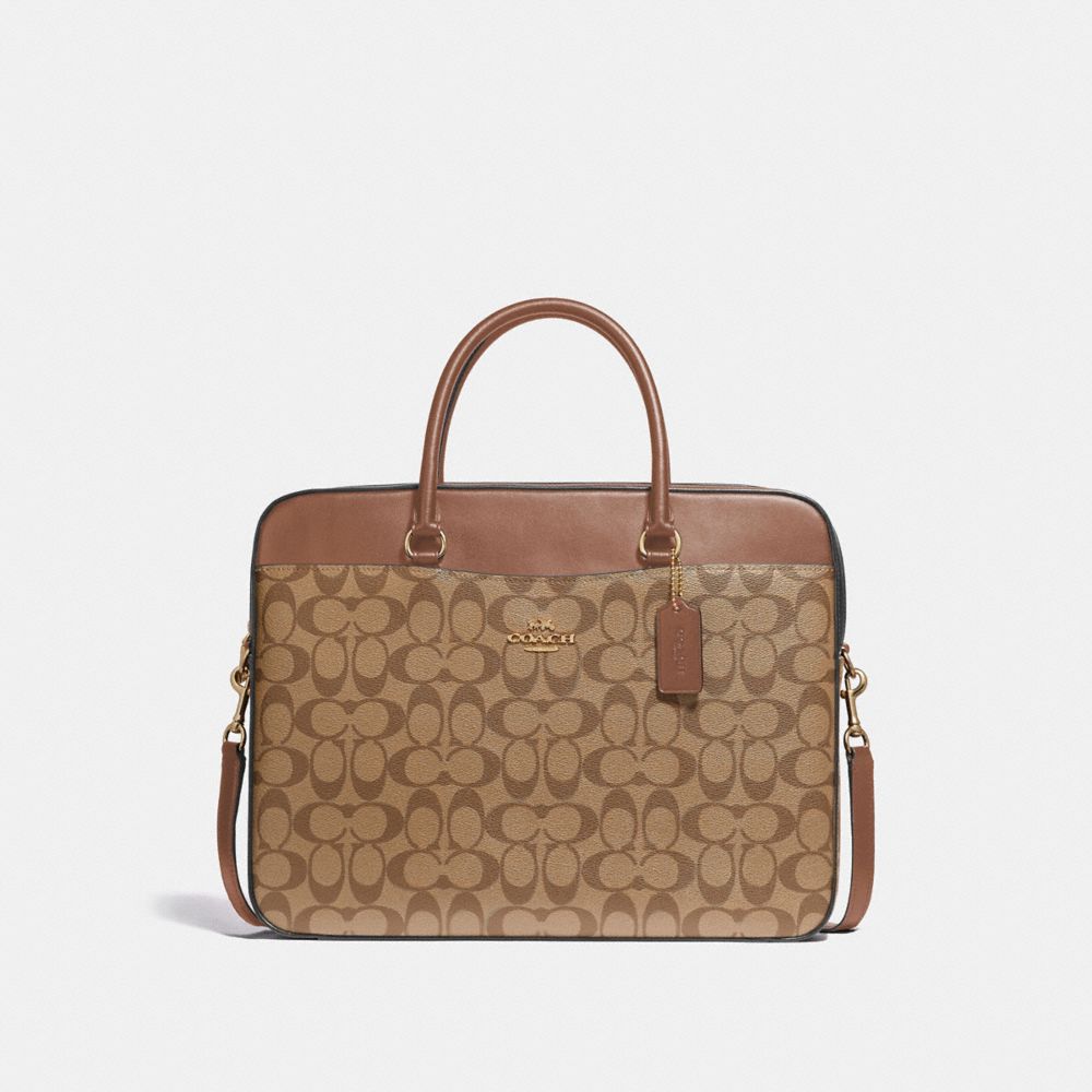Coach Laptop Sleeve In Signature Canvas With Coach Varsity (CB857)