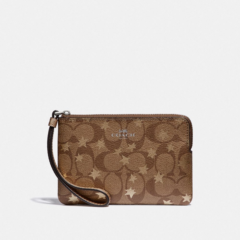 Corner Zip Wristlet In Signature Canvas With Pop Star Print