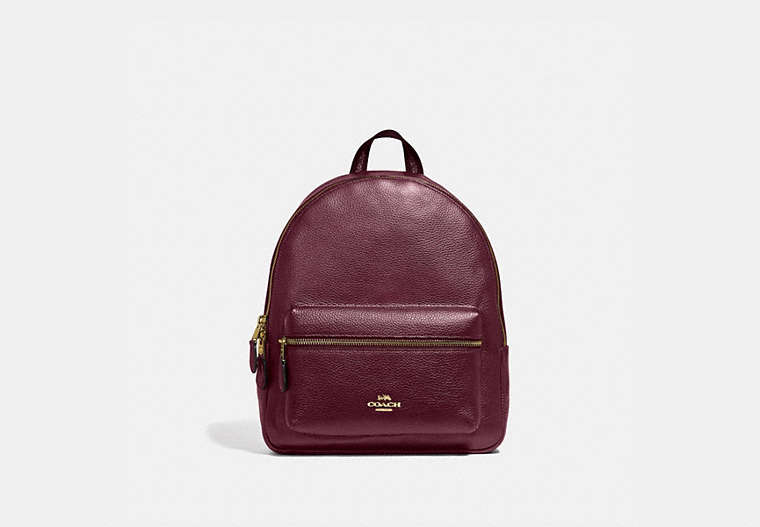 COACH®,MEDIUM CHARLIE BACKPACK,Leather,Gold/Metallic Wine,Front View