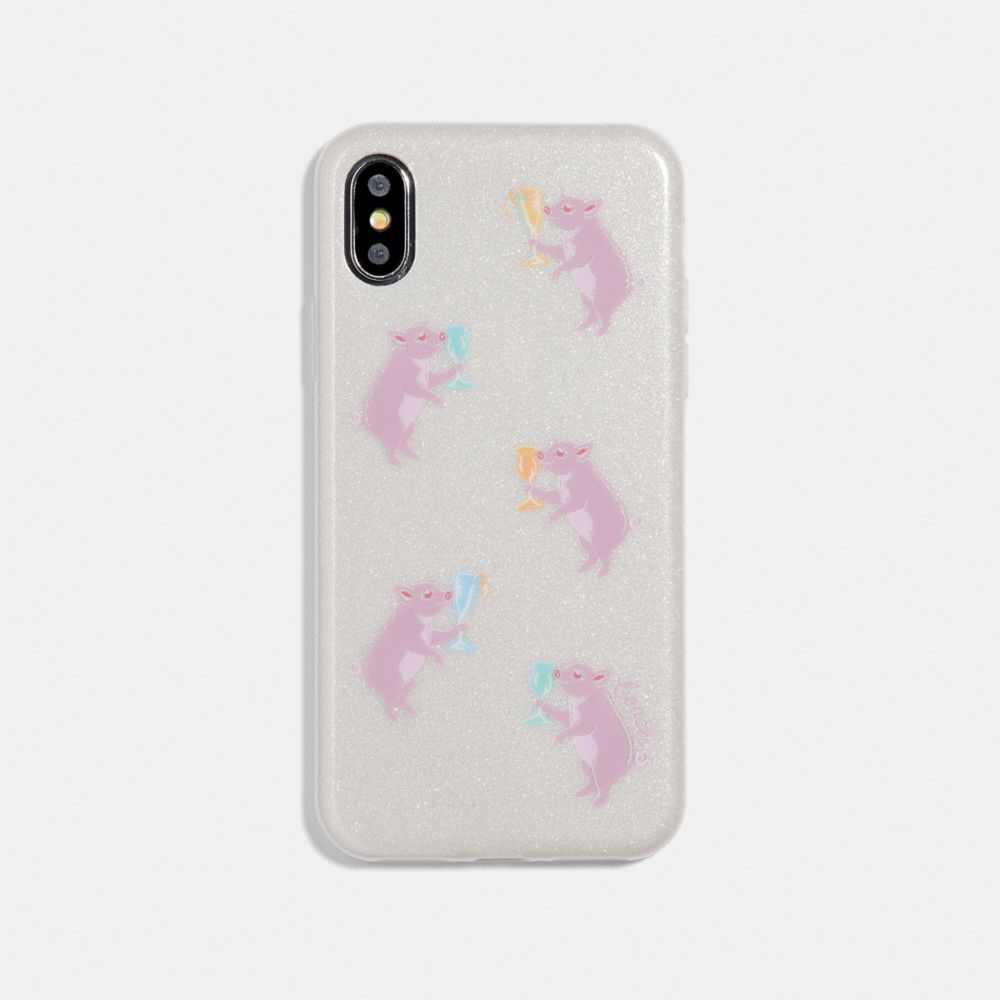 COACH®,IPHONE X/XS CASE WITH PARTY PIG PRINT,Chalk,Front View