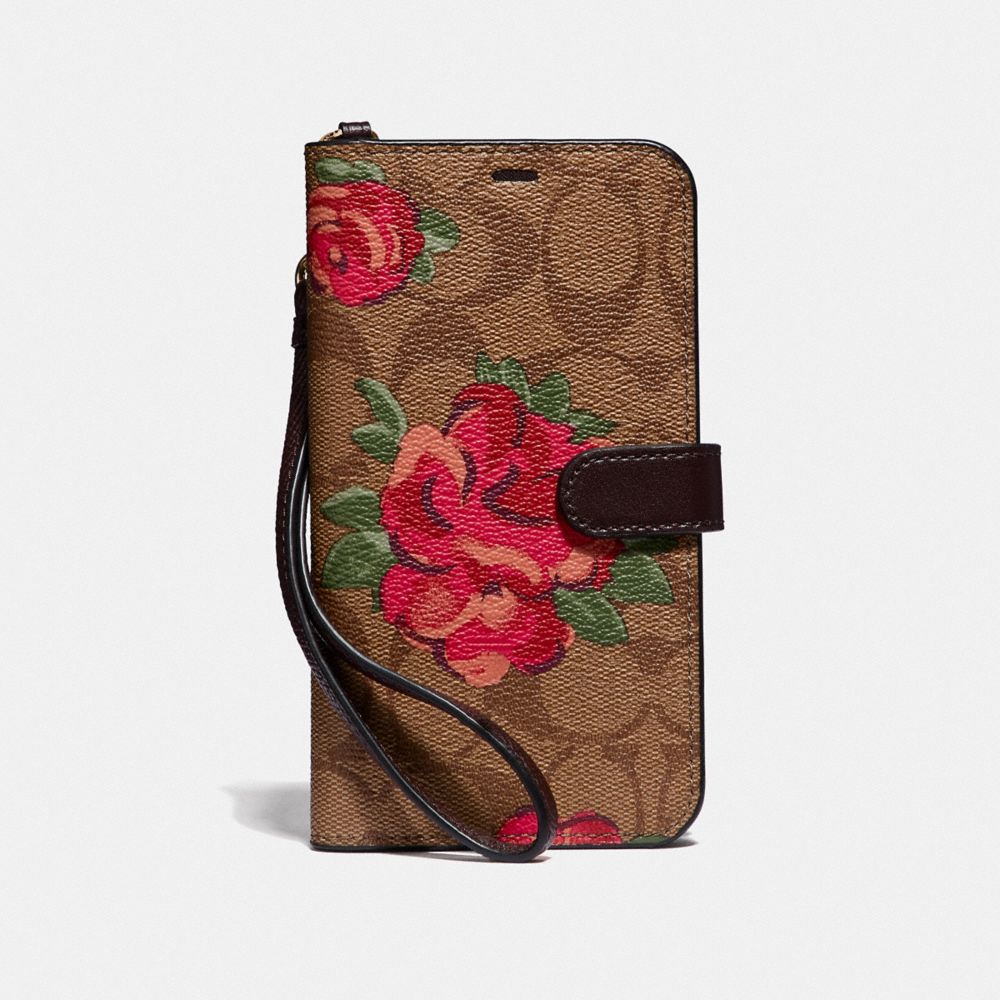 Iphone Xr Folio In Signature Canvas With Neon Flower Print
