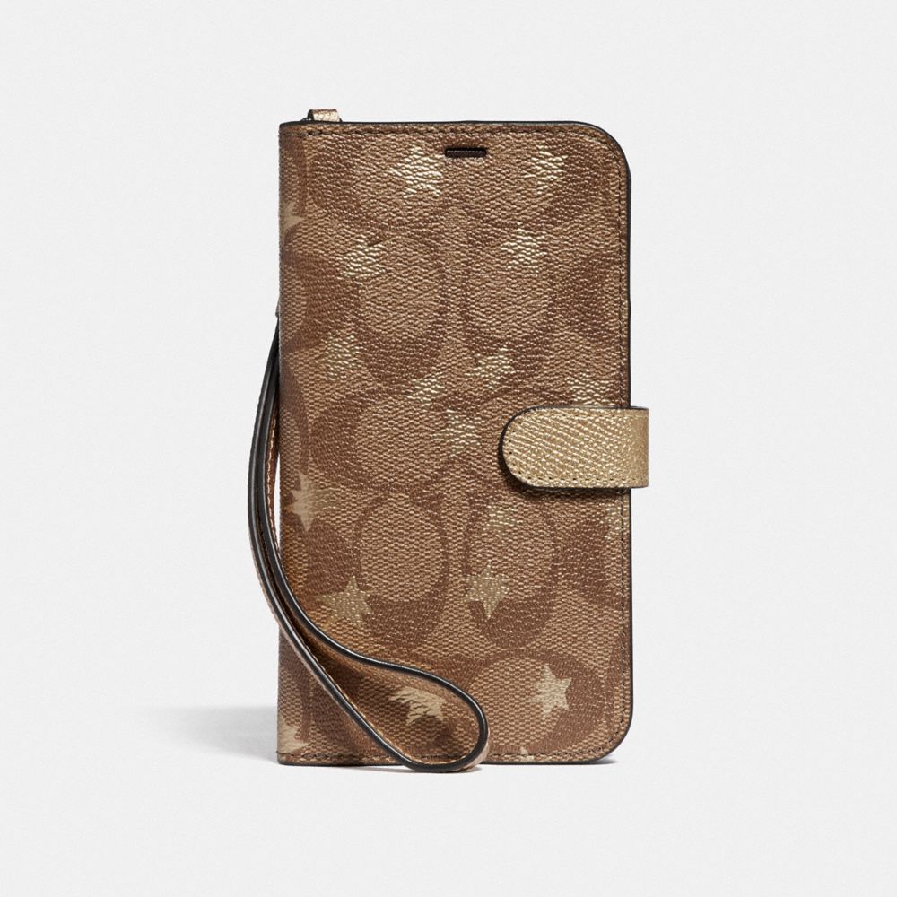 COACH Outlet Iphone Xr Folio In Signature Canvas With Pop Star